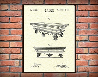 1900 Billiard Table Patent Print - Pool Table Poster Print - Pool Table Patent Print - Pool Hall Decor - Game Room Decor - Billiard Hall Art