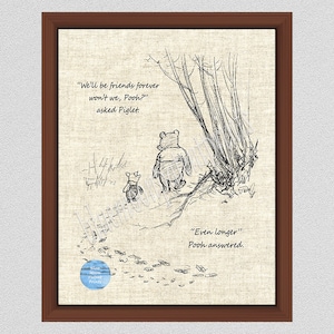 Nous serons amis pour toujours, n'est-ce pas, ourson ? Impression d'art Winnie l'ourson et porcelet, citation d'ourson, citation inspirante, affiche d'ourson et porcelet