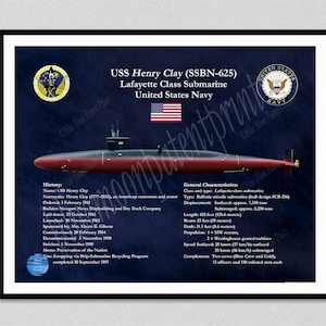 USS Henry Clay SSBN-625 Submarine Wall Art, Lafayette Class Submarine Poster, USS Henry Clay Blueprint, Submarine Wall Art, Navy Wall Art