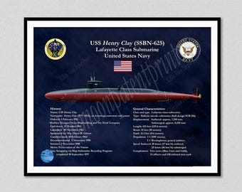 USS Henry Clay SSBN-625 Submarine Wall Art, Lafayette Class Submarine Poster, USS Henry Clay Blueprint, Submarine Wall Art, Navy Wall Art