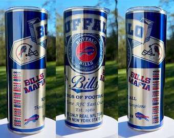 Bills Mafia 20 oz Skinny Tumbler, Aluminum Can look, Iridescent Shiny Silver Background, Buffalo Bills, Hidden Swear Words (can be removed)