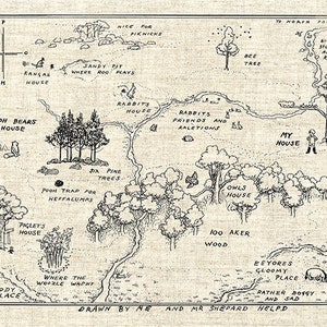 100 Acre Wood Map, Winnie the Pooh Art Print, 100 Acre Wood Drawing, E ...