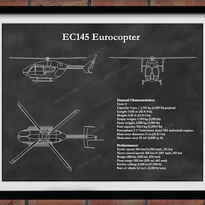 EC145 Eurocopter Print, EC-145 Helicopter Blueprint, Helicopter Pilot Gift, Helicopter Decor, Medical Helicopter Drawing