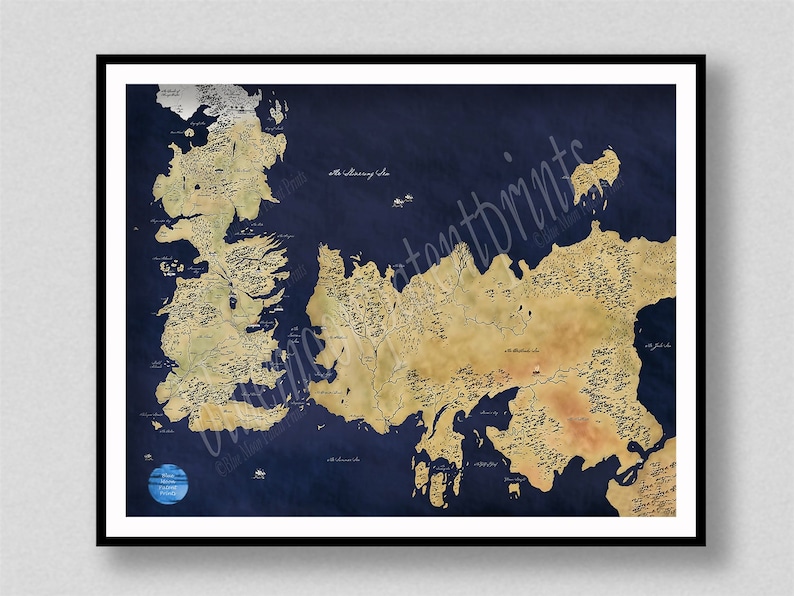Carte de Game of Thrones, carte de Westeros, carte de Winterfell, carte GOT, carte de Westeros et Essos, art mural Game of Thrones, décoration Game of Thrones image 1