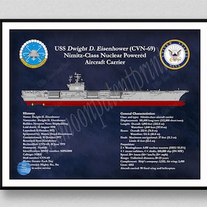 USS Dwight D Eisenhower CVN-69 Aircraft Carrier Drawing, Nimitz-Class Aircraft Carrier Ship Drawing, USS Eisenhower Cvn-69 Poster Print,