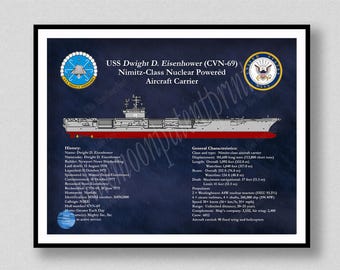 USS Dwight D Eisenhower CVN-69 Aircraft Carrier Drawing, Nimitz-Class Aircraft Carrier Ship Drawing, USS Eisenhower Cvn-69 Poster Print,