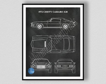 1972 Chevy Camaro Z28 Poster, Vintage Camaro Sports Car Poster, Camaro Lover Gift Idea, 1972 Chevy Camaro Wall Art