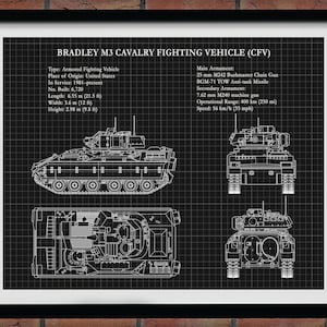 M3 Bradley Fighting Vehicle Poster, Bradley CFV Tank Blueprint, Cavalry Fighting Vehicle Tank Art Print, M3A2 Bradley IFV Tank Drawing