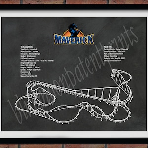 Maverick Roller Coaster Drawing, Cedar Point Roller Coaster, Maverick Roller Coaster Blueprint, Roller Coaster Wall Art, Roller Coaster Art