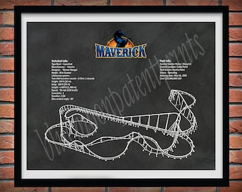 Maverick Roller Coaster Drawing, Cedar Point Roller Coaster, Maverick Roller Coaster Blueprint, Roller Coaster Wall Art, Roller Coaster Art