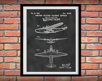 1936 Boeing 314 Flying Boat Patent Print - Boeing Flying Boat Poster - Robert Minshall Flying Boat Blueprint, Boeing Model 314 Clipper Print