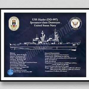USS Hayler DD-997 Drawing, Spruance Class Destroyer Poster, Uss Hayler dd-970 Blueprint, US Navy Wall Art Print, Military ship Wall Art