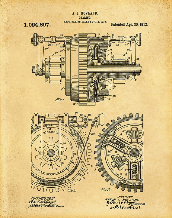 ダルメイヤー Adon アドン PATENT 1912 Gear Patent Print Vers #1 - Industrial Decor - Mechanic