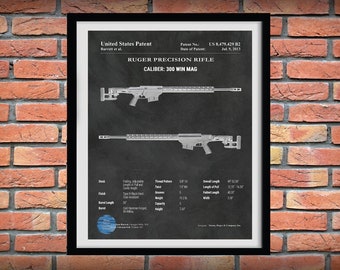 Ruger Sporting Rifle Patent, Ruger 300 Win Mag Precision Rifle Art Print, Ruger 300 Win Mag Poster,