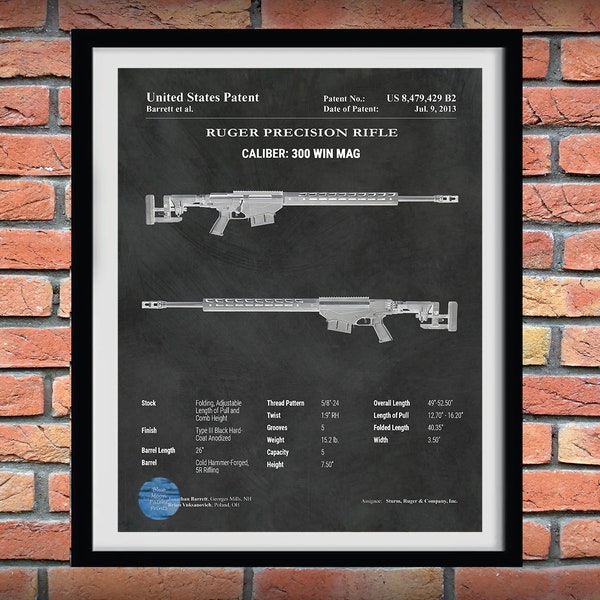 Ruger Sporting Rifle Patent, Ruger 300 Win Mag Precision Rifle Art Print, Ruger 300 Win Mag Poster,