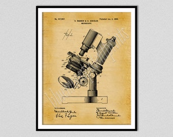 1899 Microscope Patent Print, Bausch and Lomb Microscope Poster, Microscope Blueprint, Microbiology Lab Décor, Scientist Gift Idea