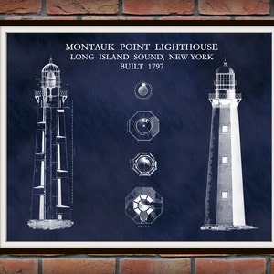 1797 Montauk Point Lighthouse Drawing - Montauk Lighthouse Poster - Lighthouse Art Print  - Nautical decor -  Lighthouse Collector gift Idea