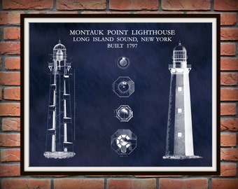 1797 Montauk Point Lighthouse Drawing - Montauk Lighthouse Poster - Lighthouse Art Print  - Nautical decor -  Lighthouse Collector gift Idea