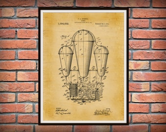 Patent 1911 Airship - Hot Air Balloon Patent - Dirigible - Art Print - Poster Print - Aviation Wall Art