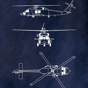 UH-60 Black Hawk Helicopter Art Print, Sikorsky UH-60 Helicopter Blueprint Chopper Pilot Gift Sikorsky UH-60 Chopper, Helicopter Decor Navy