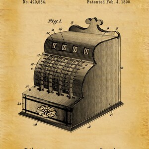 1890 Cash Register Patent Print Grocery Store Decor - Etsy