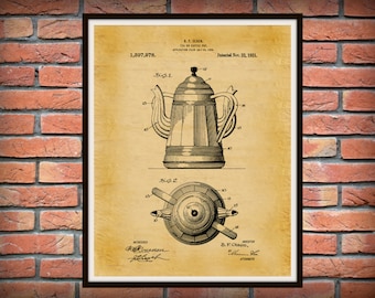 Patent 1921 Unique Coffee Pot Patent - Tea Pot Patent - Wall Art - 2 Handled Pot - Restaurant Wall Art - Coffee Shop Wall Art - Tea House