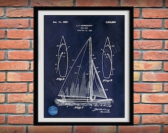 1927 Sailboat Patent Print, Sailboat Poster, Boat Print, Nautical Décor, Marina Décor, Sailor Gift Idea, Sailboat Blueprint, Beach House Art