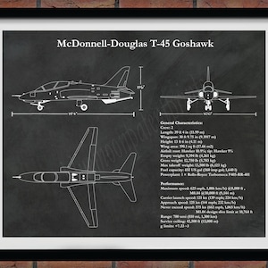 T-45 Goshawk Art Print, McDonnell Douglas T-45 Goshawk Poster, T-45 Goshawk Blueprint, Military Training Airplane, Naval trainer aircraft