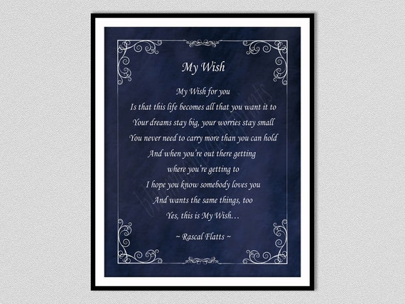 My Wish For You Lyrics Poster | Rascal Flatts | Music Art Print (8x10)