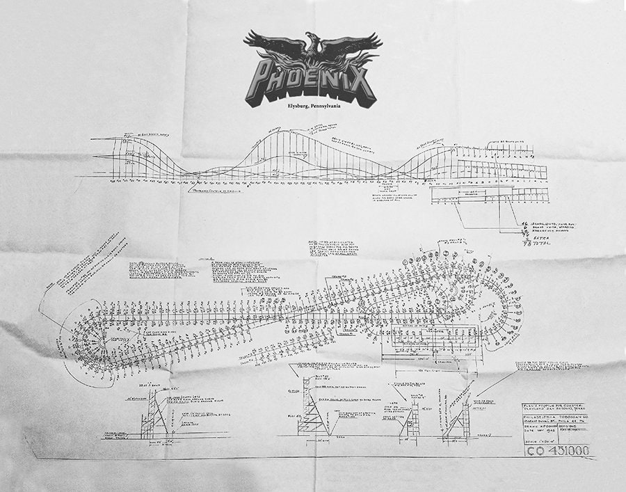 Phoenix Roller Coaster Blueprint - Knoebels Park Elysburg, PA - Wooden