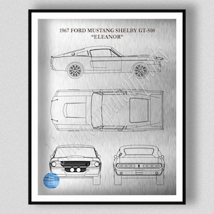 1967 Ford Mustang Shelby GT-500 &quot;Eleanor&quot;, Mustang Sports Car Poster, 1967 Mustang Eleanor Blueprint, Mechanic Gift, Man Cave Decor
