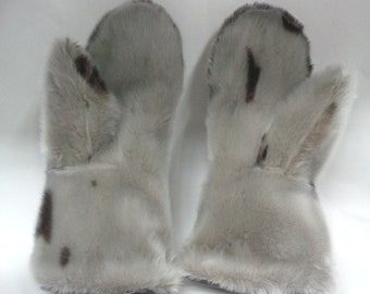 MEN BLACK BEAVER FUR MITTENS LEATHER TRIM ALL SIZES