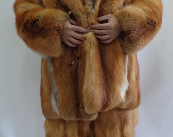 Brand New Red Fox Fur Jacket Coat W/ Hood & Pants Men Man Size All