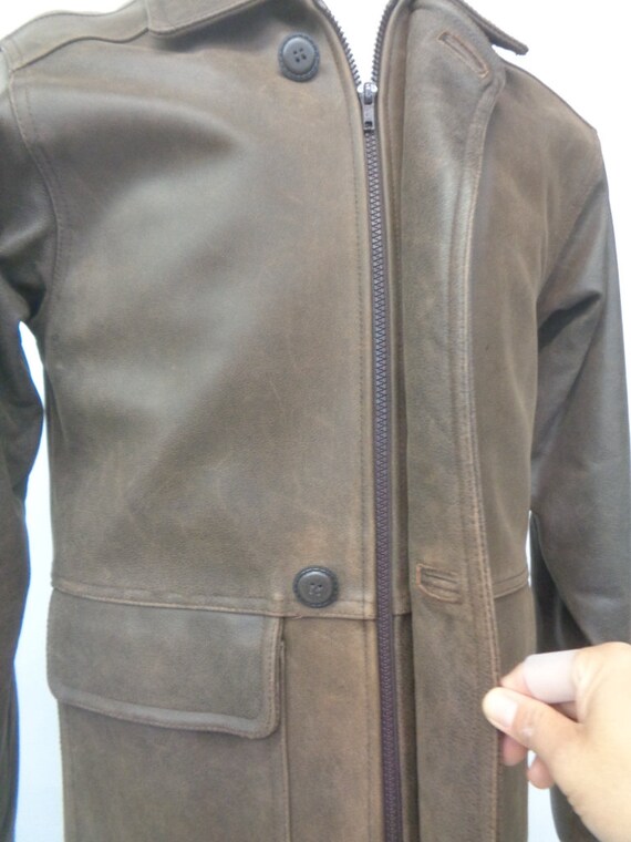 Showroom New Brown Leather Wool Lining Coat Jacket Men Man Size