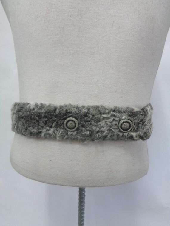Mint Gray Astrakhan Lamb Fur Belt Women Women Sz 38