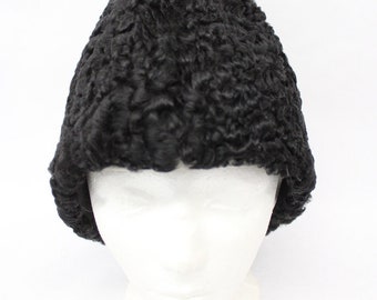 Refurbished New Black Lamb Fur Wedge Style Hat Men Men Size All