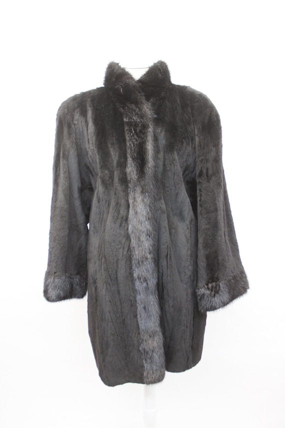 Excellent Black Sheared Raccoon & Muskrat Fur Coat