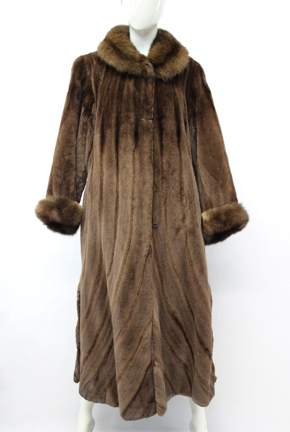 Excellent Sheared Mahogany Mink & Sable Fur Coat Jacket Women