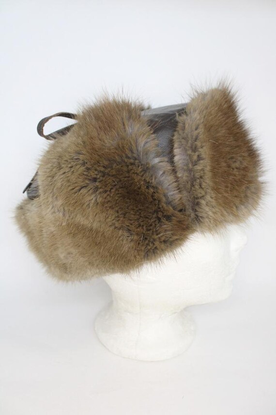Brown muskrat fur leather hat Muskrat Fur Hat For Men - Cote Cuir main image 3