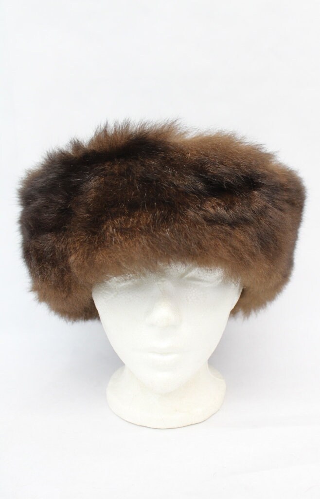 Excellent Brown Opossum Fur & Cloth Hat Women Woman Size 24  display picture 1