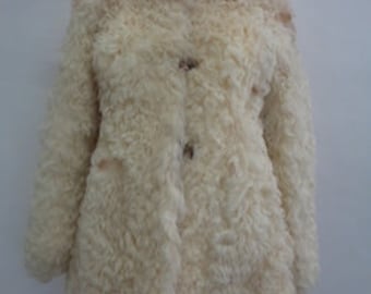 Showroom nuevo marfil curly cordero piel chaqueta mujer Sz 0-2 xxsmall