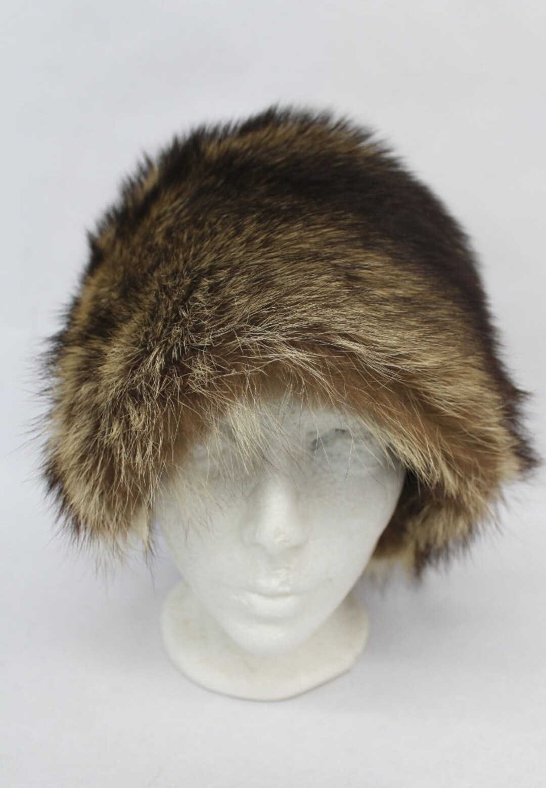 MINT NATURAL RACCOON FUR & LEATHER HAT CAP WOMEN WOMAN SIZE ALL Mint Fox Fur Hat for Her, Leather Aviator Hat, Real Leather  main image 3