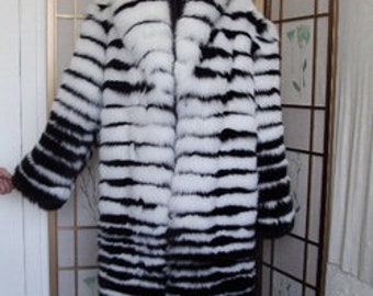 Brand New Black White Fox Fur Coat Suit For Men Women Size All