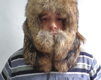 Brand new Coyote fur face mask balaclava hat hood with zipper for women men size all custom made