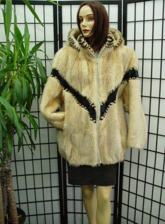 New Yellow Long Haired Beaver Fur Jacket Coat She… - image 1