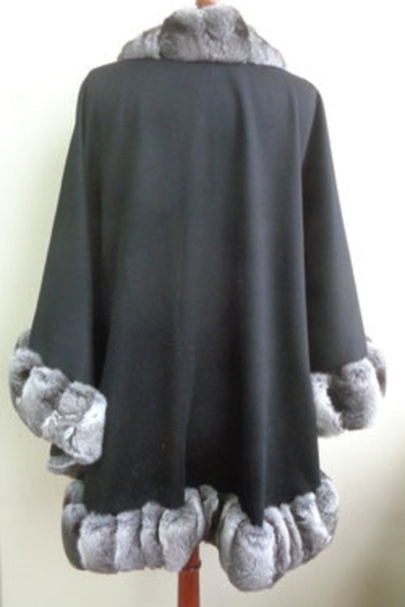 Brand New Black Cashmere Wool Fur Cape Shawl Wrap… - image 3