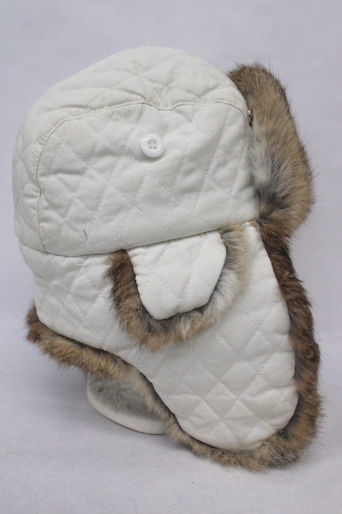 Mint Brown Rabbit Fur & White Cloth Hat Women Woman Size 22  display picture 2