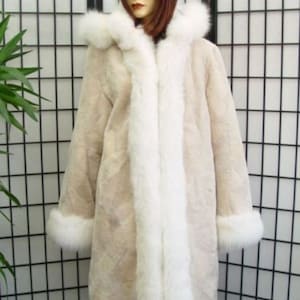 Brand neue Rose / Beige geschiert Biber Pelz Mantel Jacke W / weiß Fuchs Frauen Sz alle