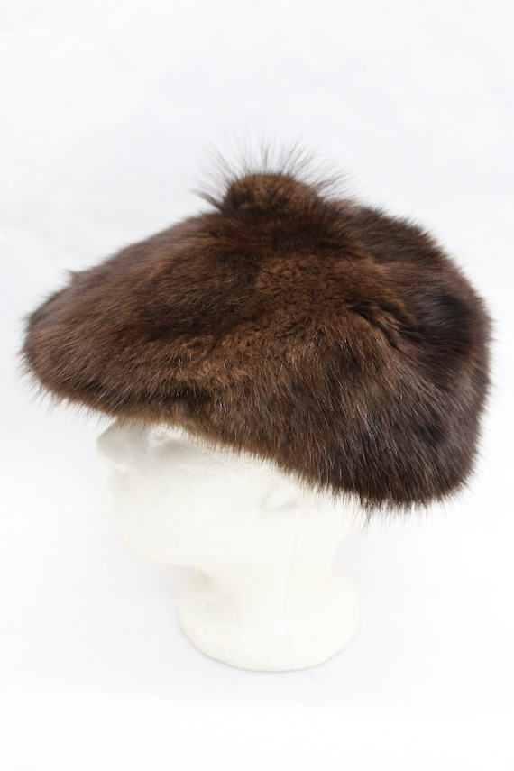 Buy Mint Brown Muskrat Fur Hat W/pompom Women Woman Size All  display picture 3