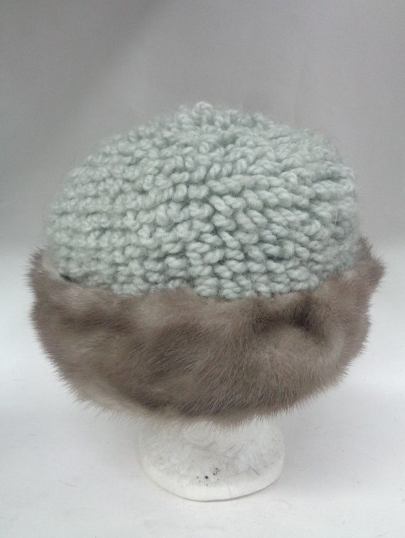 Mint Natural Gray Mink Fur & Wool Hat Cap Women Woman Size  display picture 2